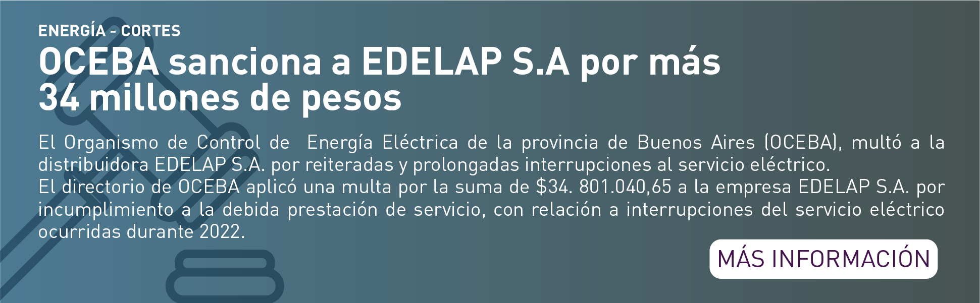 OCEBA sanciona a EDELAP S.A  por más 34 millones de pesos